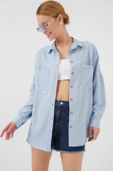 20126 Oversize Keten Gömlek - Mavi resmi